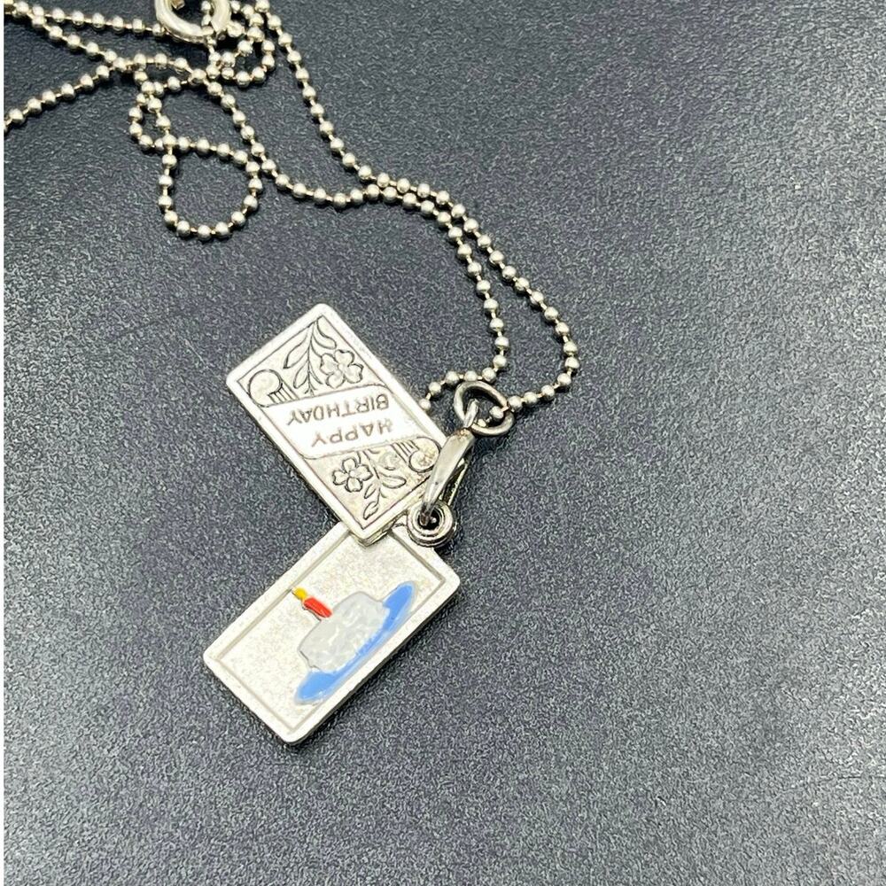 Sterling 925 Vintage Happy Birthday‎ Double Rectangle Floral
Charm Cake Necklace
